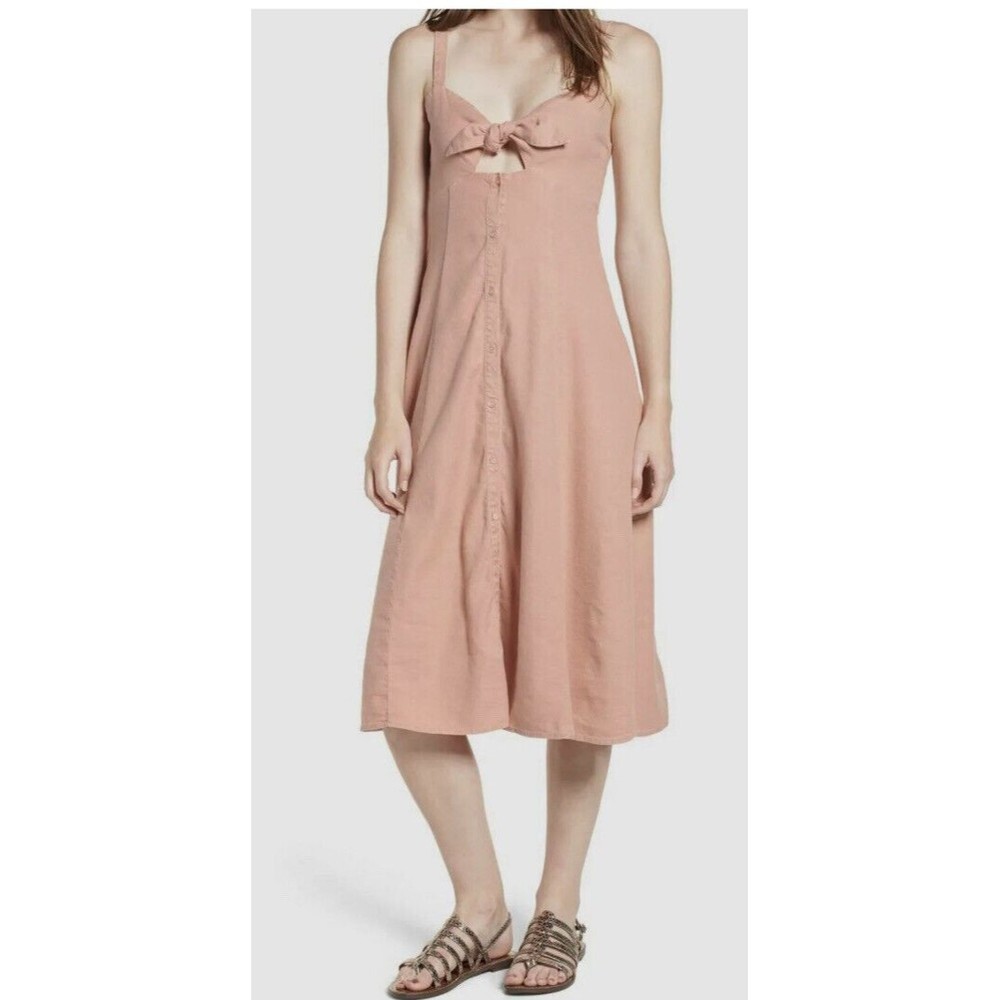 Splendid Women's XL Bow Tie Front Buttoned Sleeveless Swing Dress Nude $241